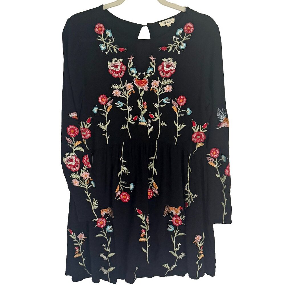 In Loom Black Boho Embroidered Long Sleeve Dress Size Small